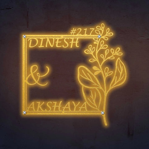 Personalized Floral Metal Name Plate for Home | Laser Cut Steel Design