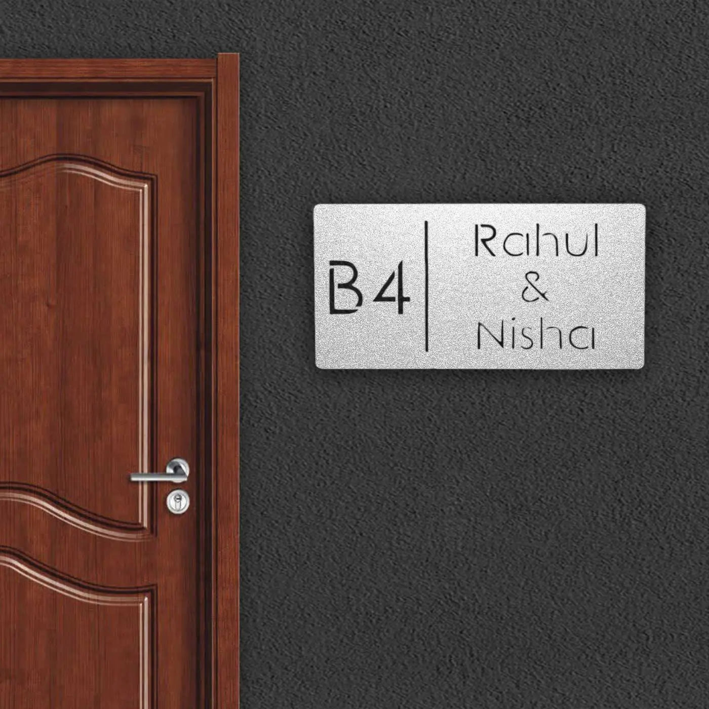 Personalized Rectangle Metal Name Plate for Home with House Number - Harshita Craft