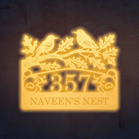 Personalized Metal Name Plate for Home – Birds Theme Laser Cut Steel