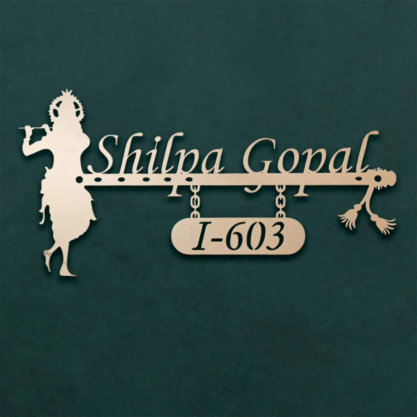 Personalized Krishna Metal Name Plate for Home | Weatherproof House Number Plate - Harshita Craft