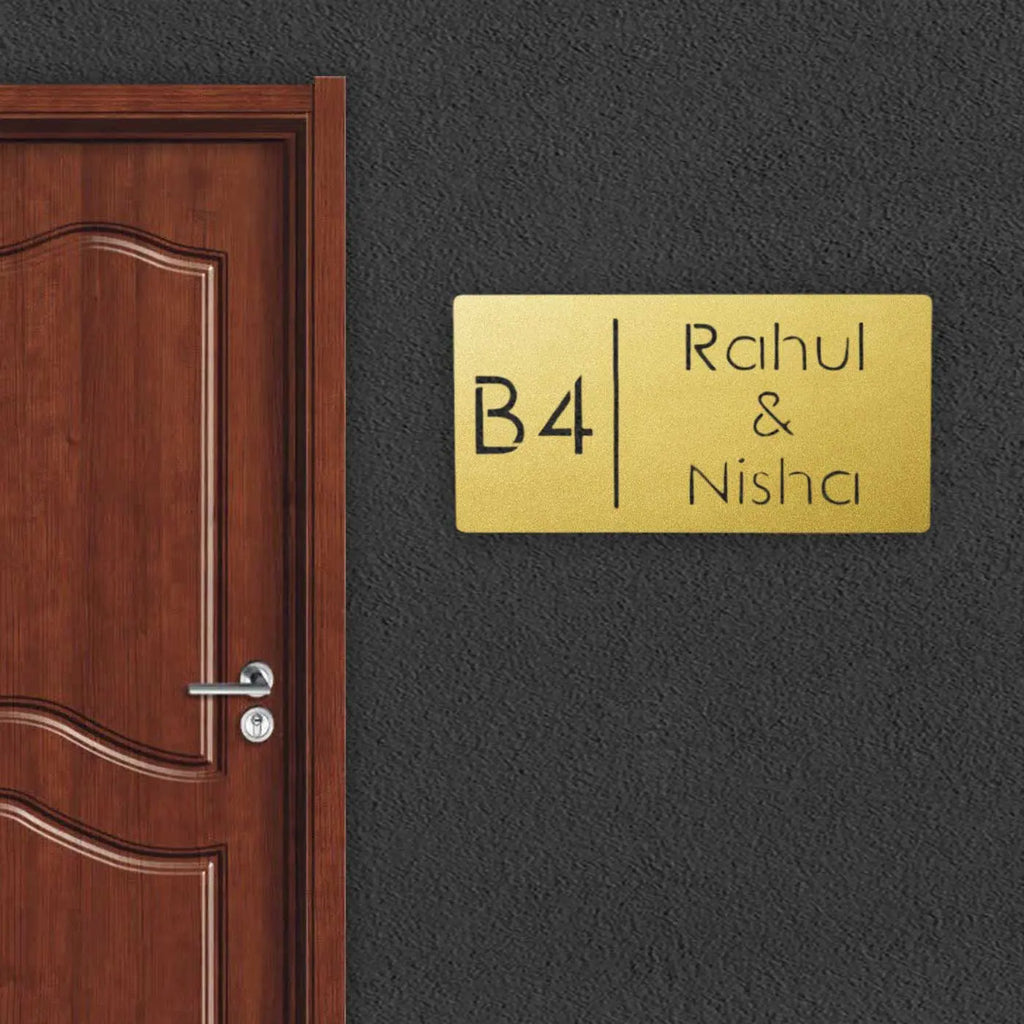 Personalized Rectangle Metal Name Plate for Home with House Number - Harshita Craft