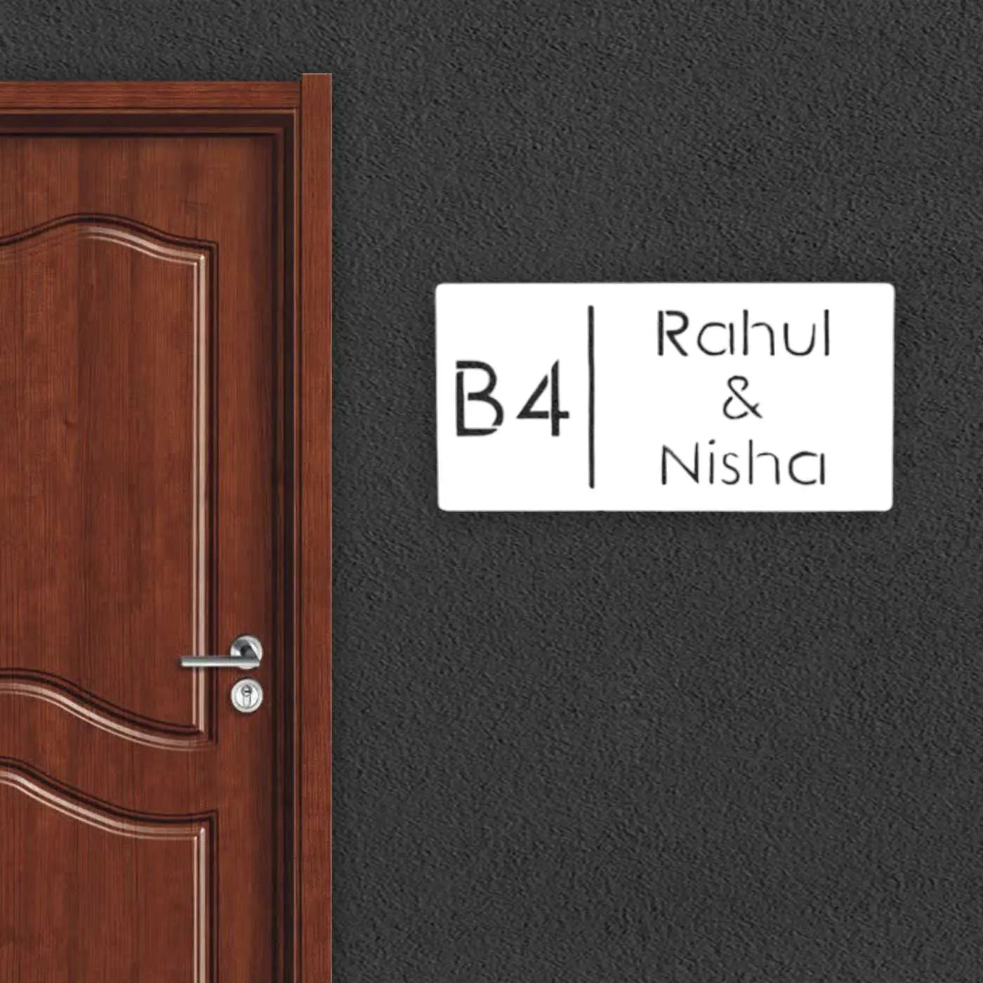Personalized Rectangle Metal Name Plate for Home with House Number - Harshita Craft