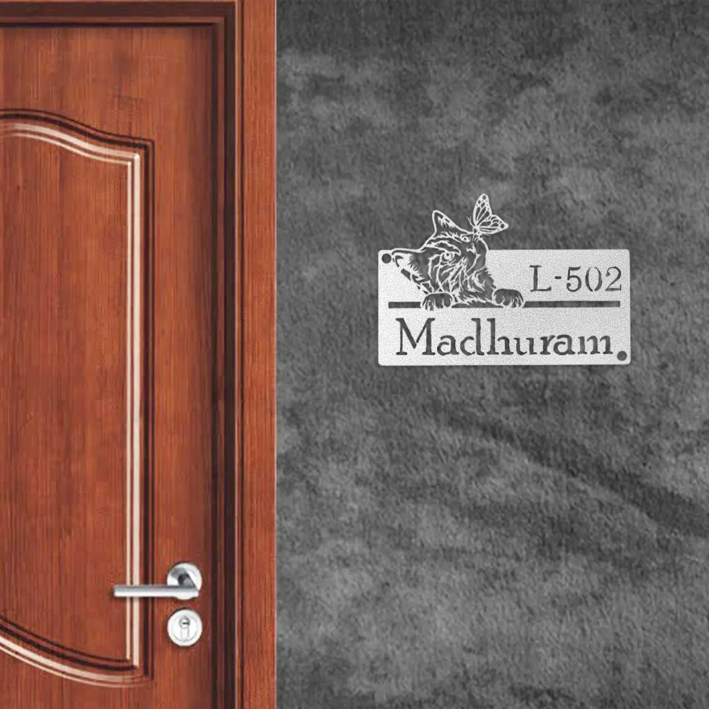 Personalized Cat Theme Metal Name Plate for Home | Weatherproof Design - Harshita Craft
