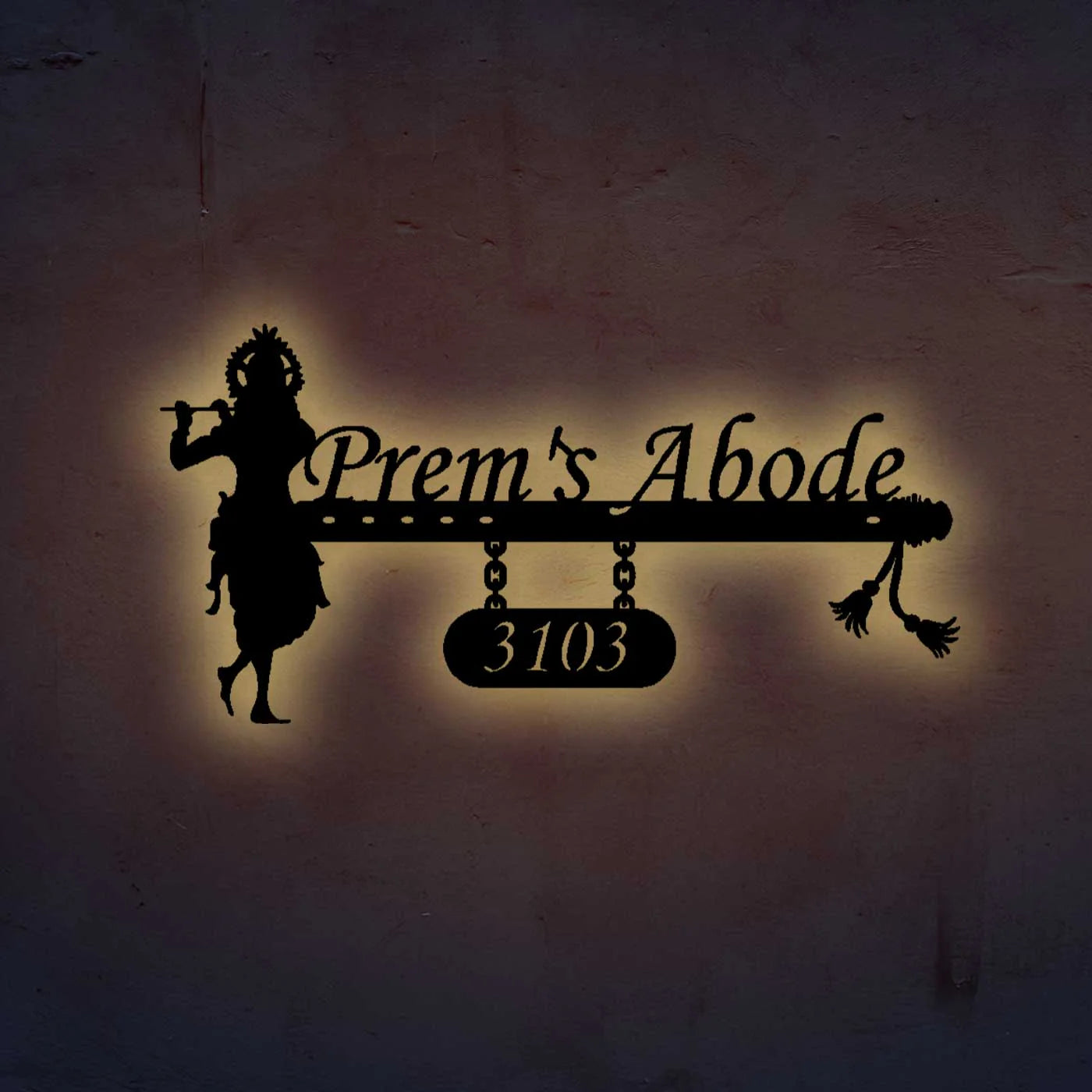 Personalized Krishna Metal Name Plate for Home | Weatherproof House Number Plate - Harshita Craft