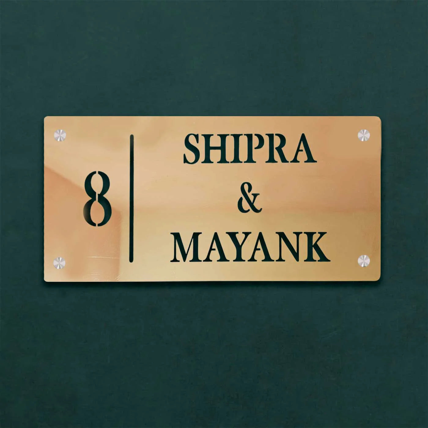 Personalized Rectangle Metal Name Plate for Home with House Number - Harshita Craft