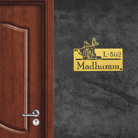 Personalized Cat Theme Metal Name Plate for Home | Weatherproof Design