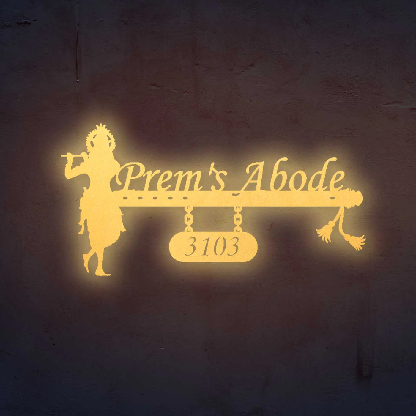 Personalized Krishna Metal Name Plate for Home | Weatherproof House Number Plate - Harshita Craft