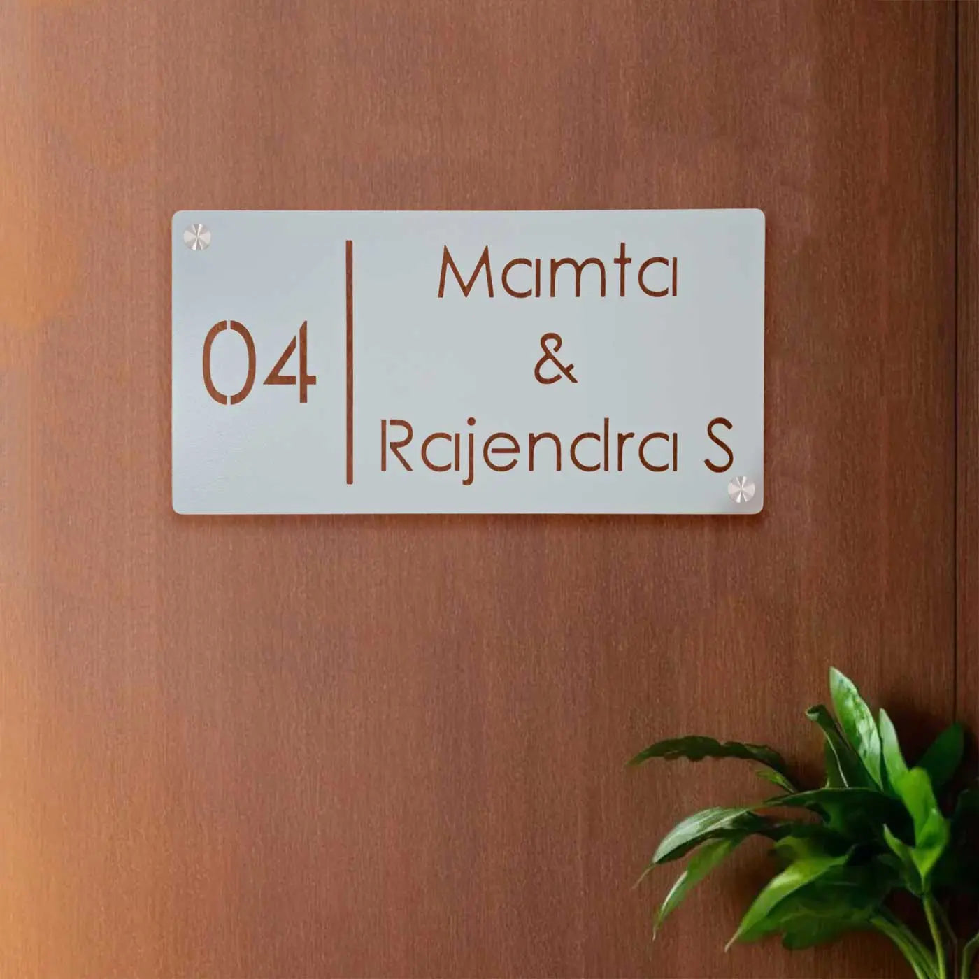 Personalized Rectangle Metal Name Plate for Home with House Number - Harshita Craft