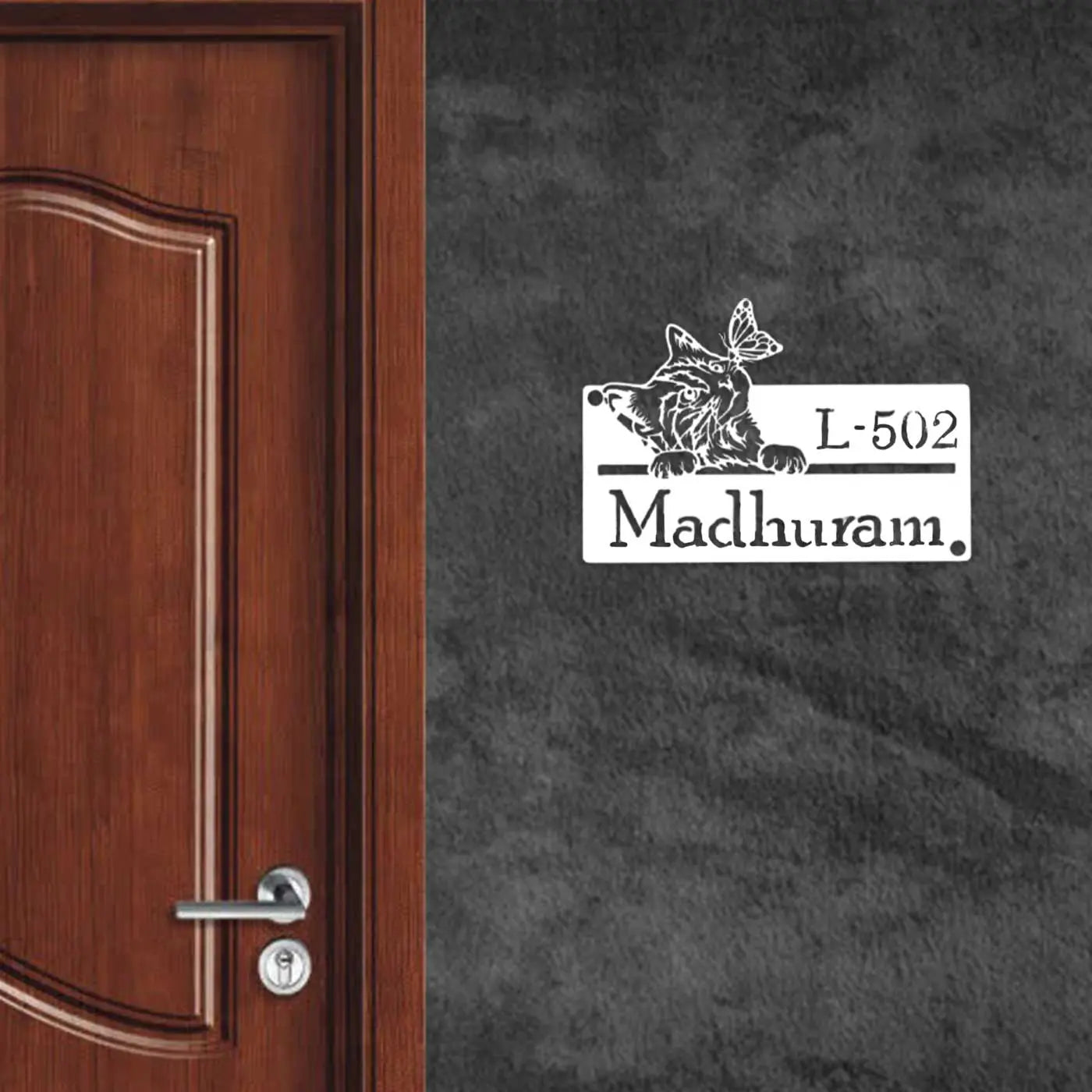 Personalized Cat Theme Metal Name Plate for Home | Weatherproof Design - Harshita Craft