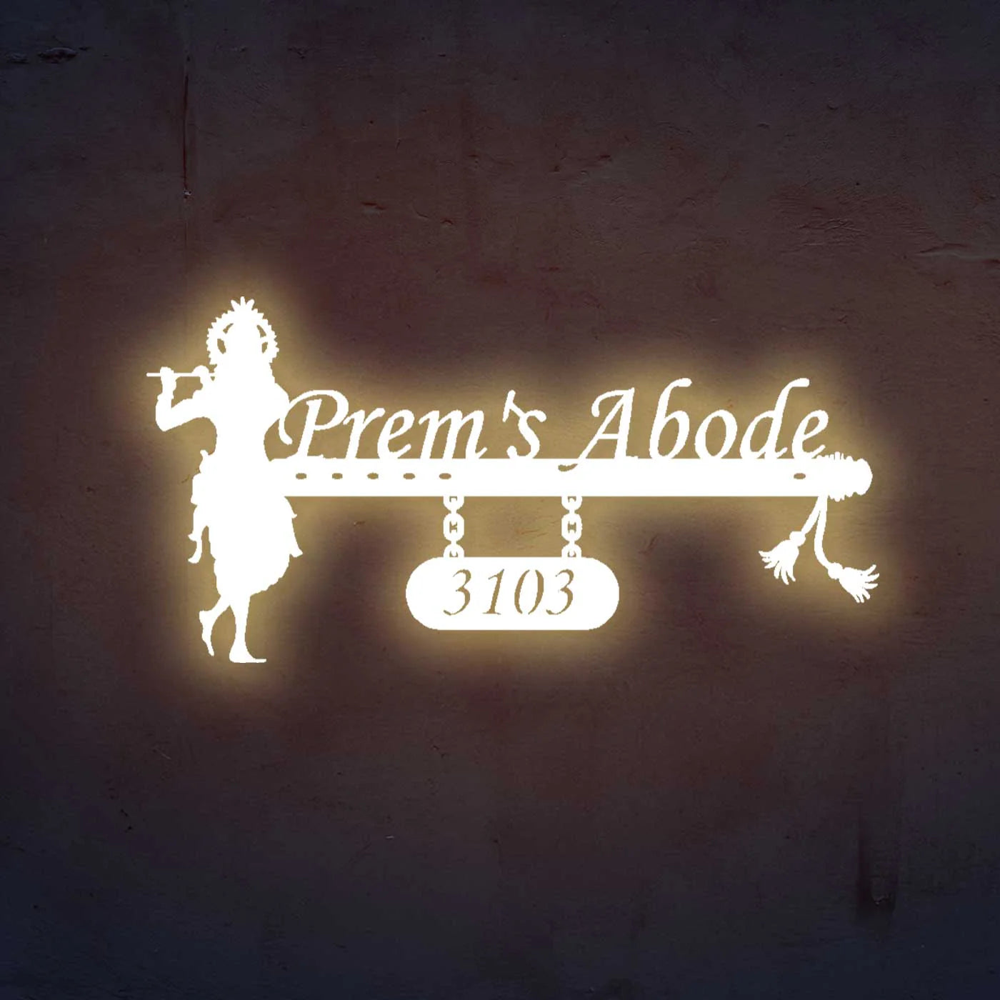Personalized Krishna Metal Name Plate for Home | Weatherproof House Number Plate - Harshita Craft