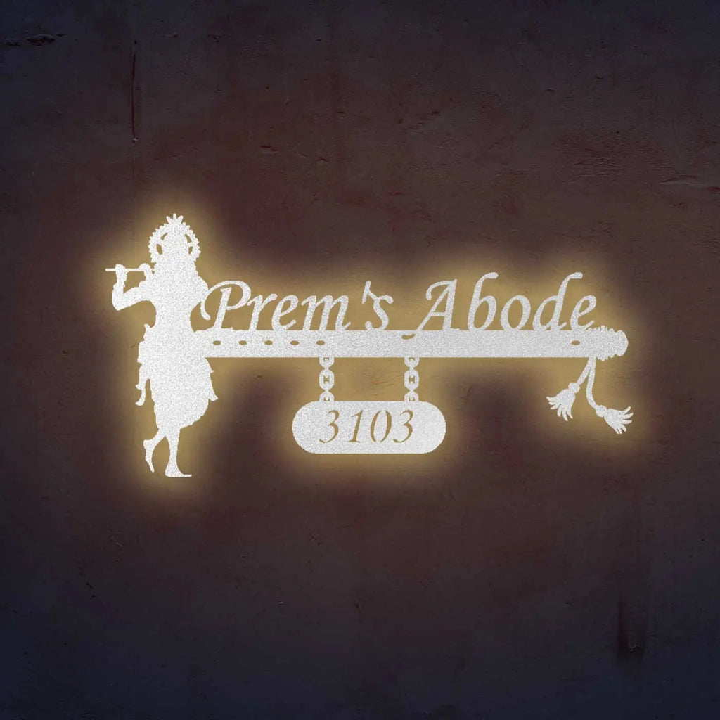 Personalized Krishna Metal Name Plate for Home | Weatherproof House Number Plate - Harshita Craft