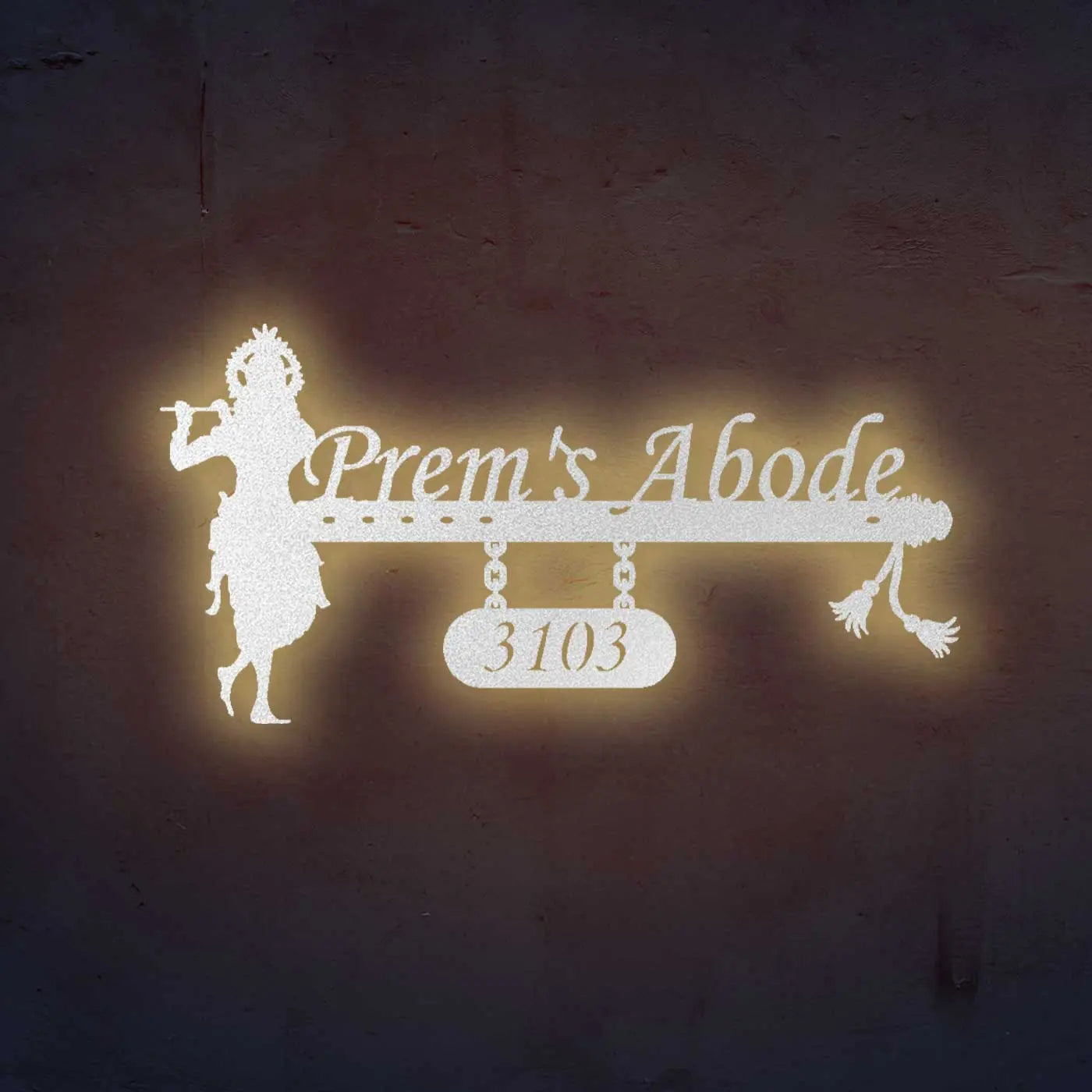 Personalized Krishna Metal Name Plate for Home | Weatherproof House Number Plate - Harshita Craft