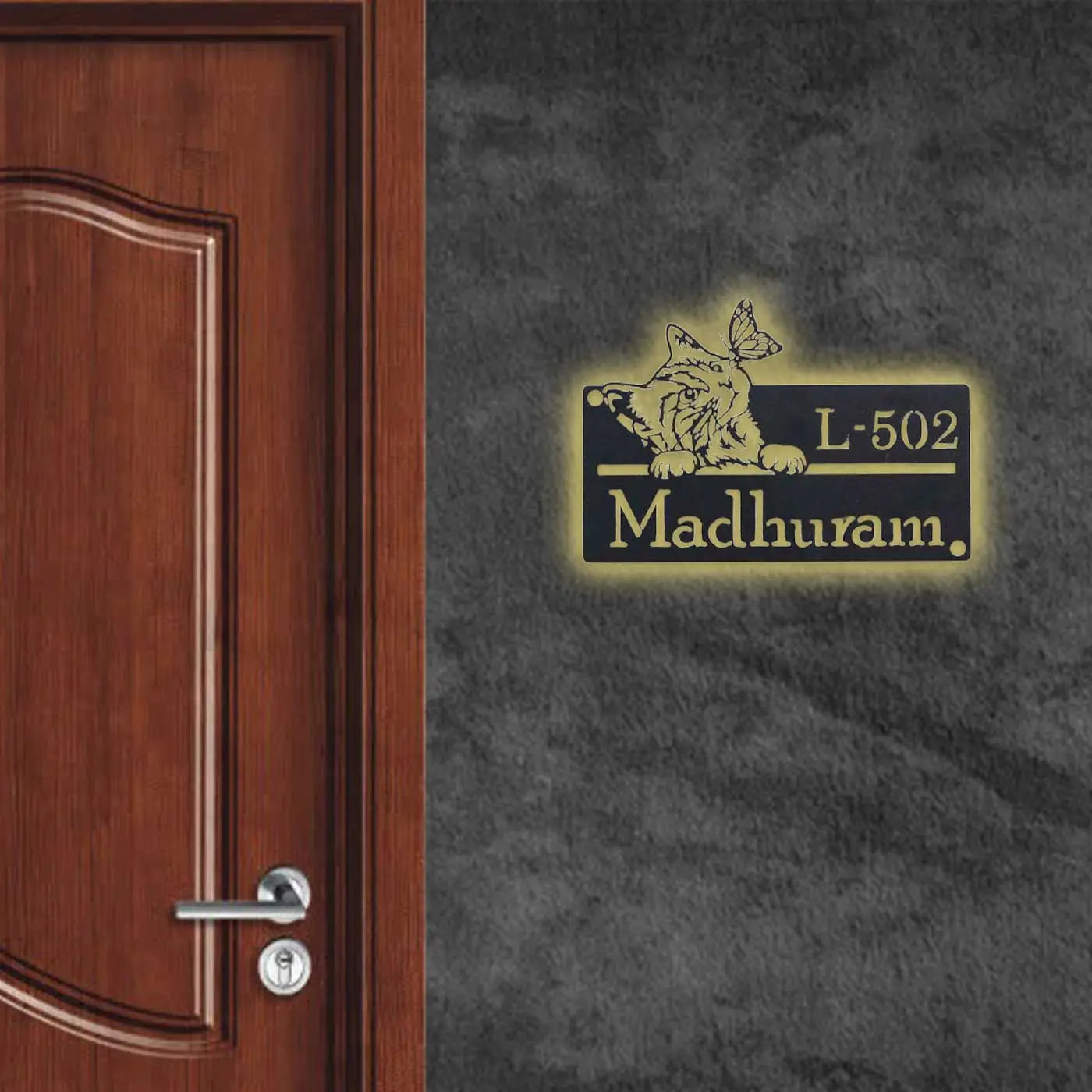 Personalized Cat Theme Metal Name Plate for Home | Weatherproof Design - Harshita Craft