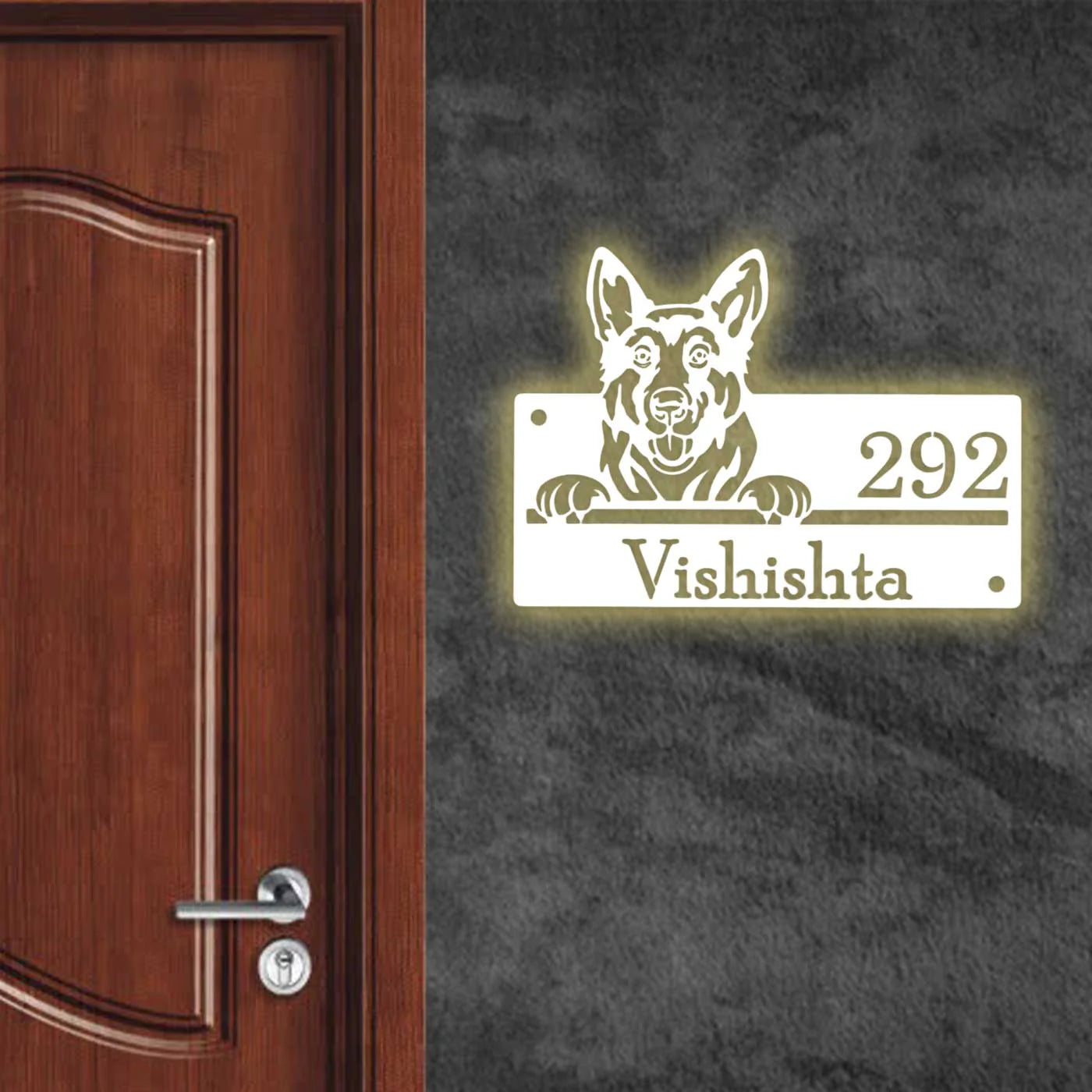 Personalized Dog Theme Metal Name Plate for Home – Weatherproof - Harshita Craft