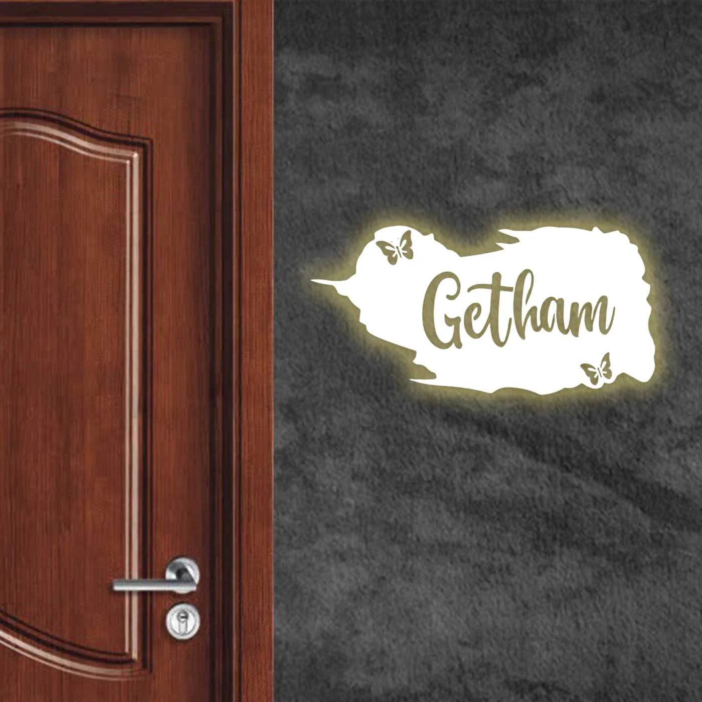 Personalized Metal Name Plate for Home – Weatherproof Butterfly Design - Harshita Craft