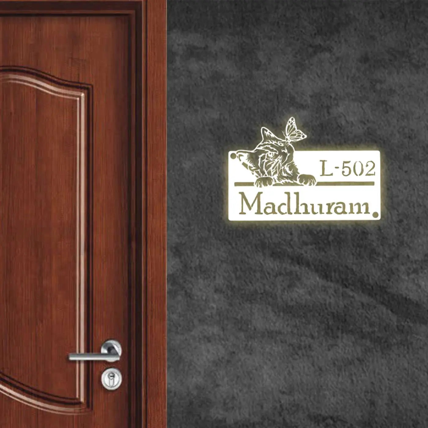 Personalized Cat Theme Metal Name Plate for Home | Weatherproof Design - Harshita Craft