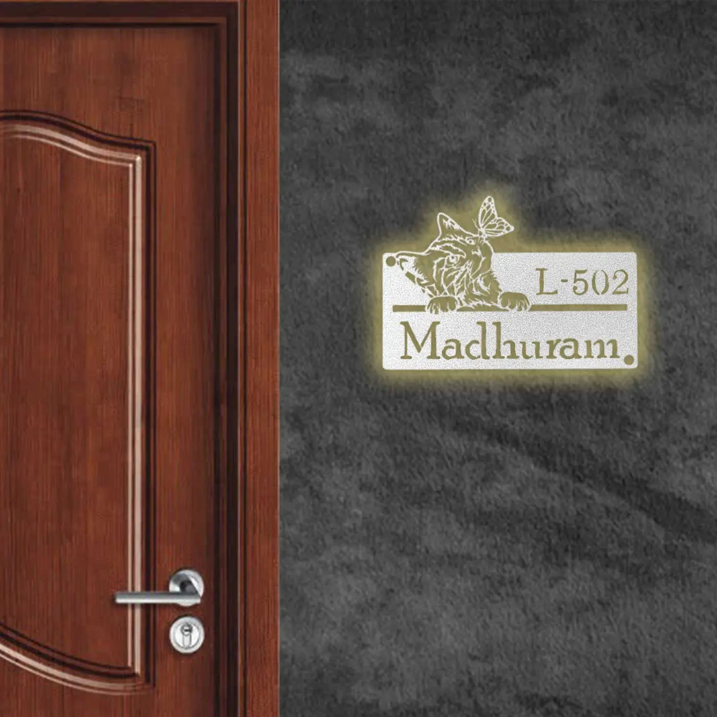 Personalized Cat Theme Metal Name Plate for Home | Weatherproof Design - Harshita Craft