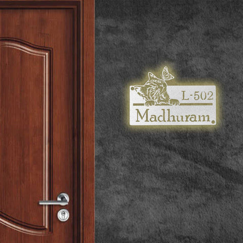 Personalized Cat Theme Metal Name Plate for Home | Weatherproof Design