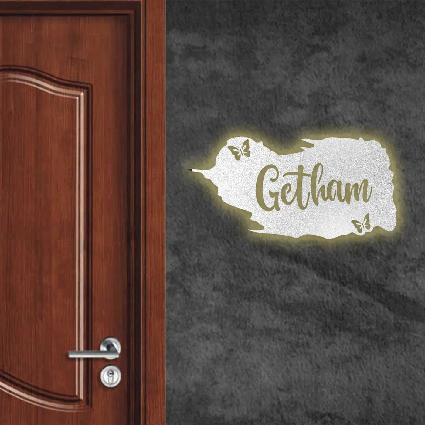 Personalized Metal Name Plate for Home – Weatherproof Butterfly Design - Harshita Craft