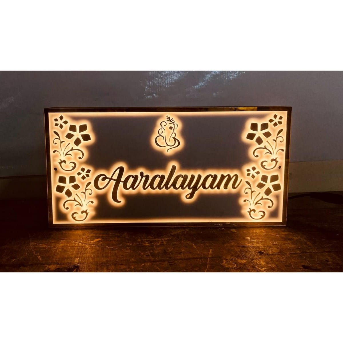 Custom Acrylic LED Name Plate with Golden Letters - Harshita Craft