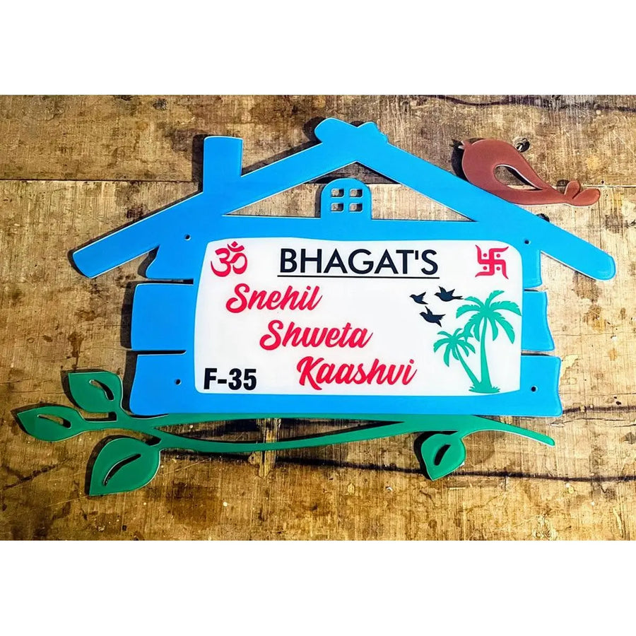 Multicolor Acrylic Hut Shape Name Plate for Home