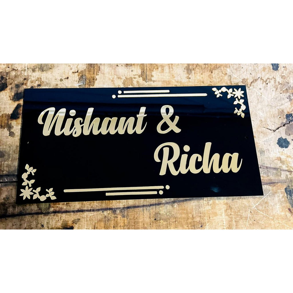 Black & Gold Acrylic Name Plate for Home