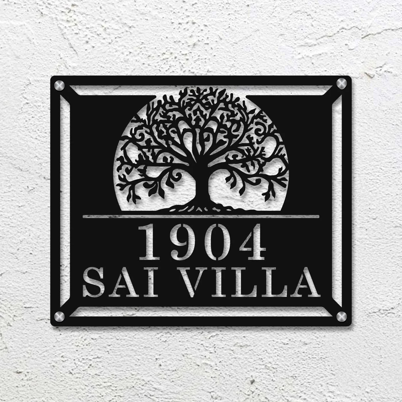 Personalized Tree of Life Metal Name Plate for Home – Laser Cut Steel - Harshita Craft