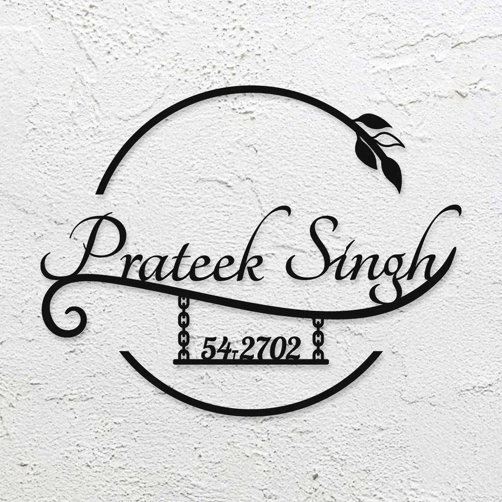 Personalized Elegant Metal Name Plate for Home | Laser Cut Steel Design - Harshita Craft