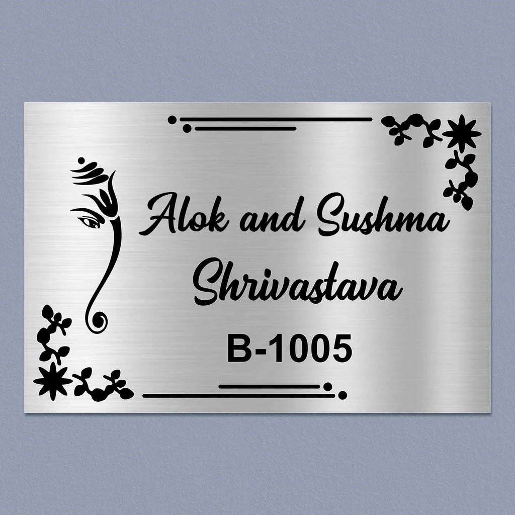 Personalized Ganesha Theme Metal Name Plate for Home | Stainless Steel Design - Harshita Craft