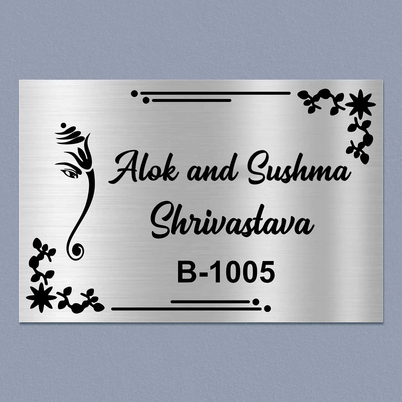 Personalized Ganesha Theme Metal Name Plate for Home | Stainless Steel Design - Harshita Craft
