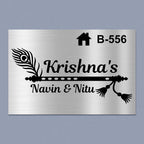 Personalized Stainless Steel Metal Name Plate for Home – Flute Theme | Premium Outdoor Name Plate - Harshita Craft