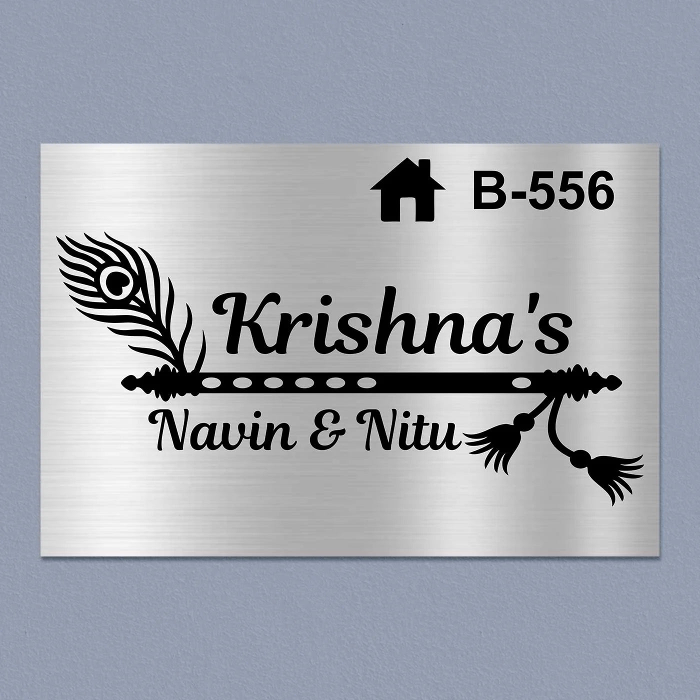 Personalized Stainless Steel Metal Name Plate for Home – Flute Theme | Premium Outdoor Name Plate - Harshita Craft