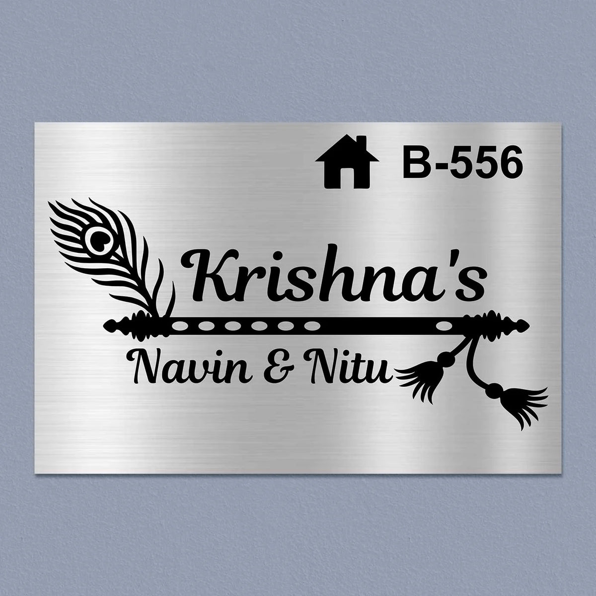 Personalized Stainless Steel Metal Name Plate for Home – Flute Theme | Premium Outdoor Name Plate
