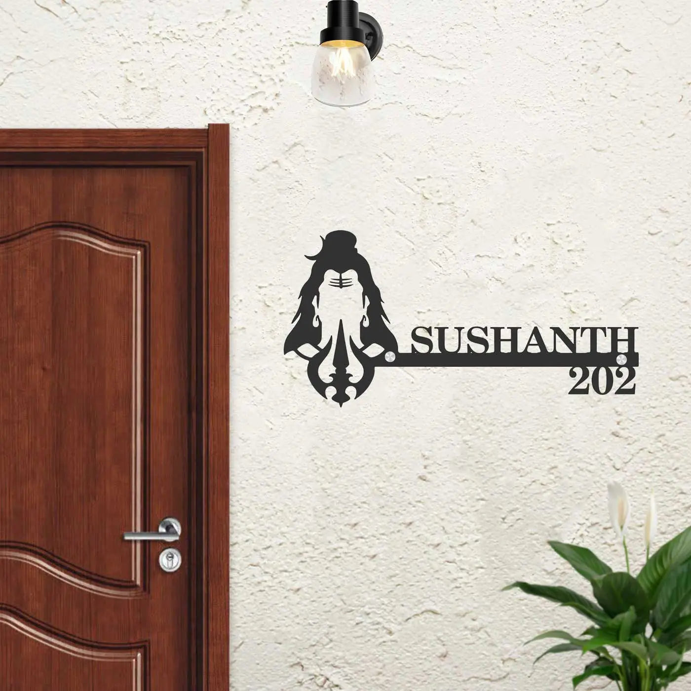 Personalized Shiva Face Laser Cut Metal Name Plate for Home - Harshita Craft