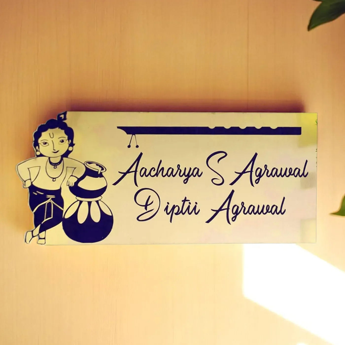Personalized Metal Name Plate for Home – Krishna Theme Stainless Steel - Harshita Craft