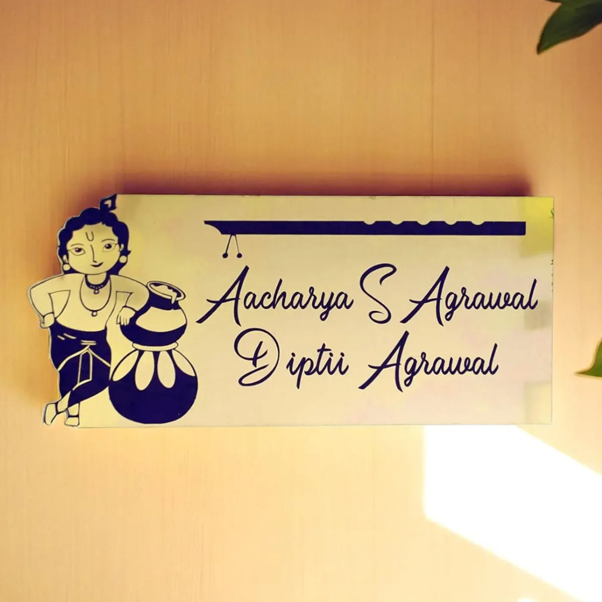 Personalized Metal Name Plate for Home – Krishna Theme Stainless Steel