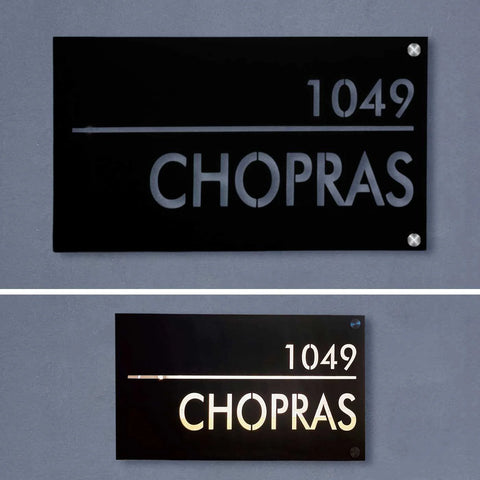 Personalized Waterproof Black Laser Cut Metal LED Name Plate for Home Entrance Outdoor