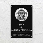 Personalized Laser Cut Ganesha Theme Metal Name Plate for Home – Vertical Steel Name Plate for Entrance & Outdoor - Harshita Craft