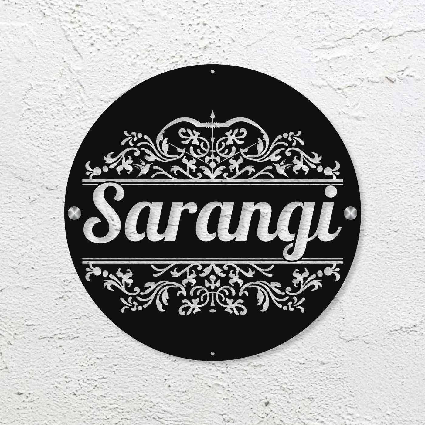 Personalized Laser Cut Round Metal Name Plate for Home - Harshita Craft