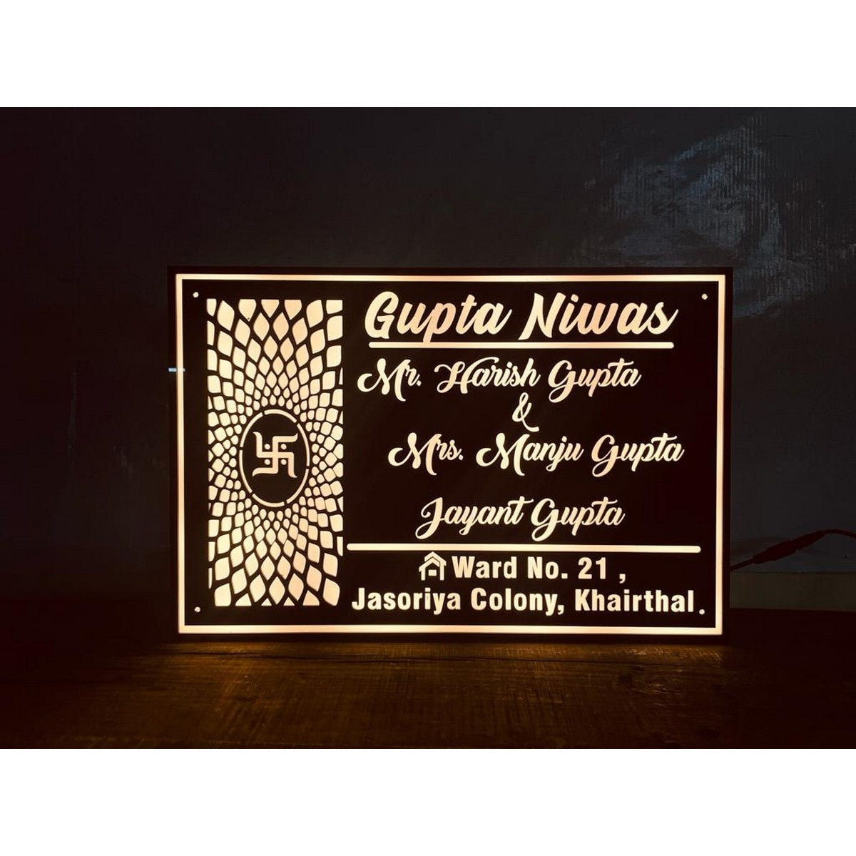 Personalized Acrylic LED Name Plate for Home