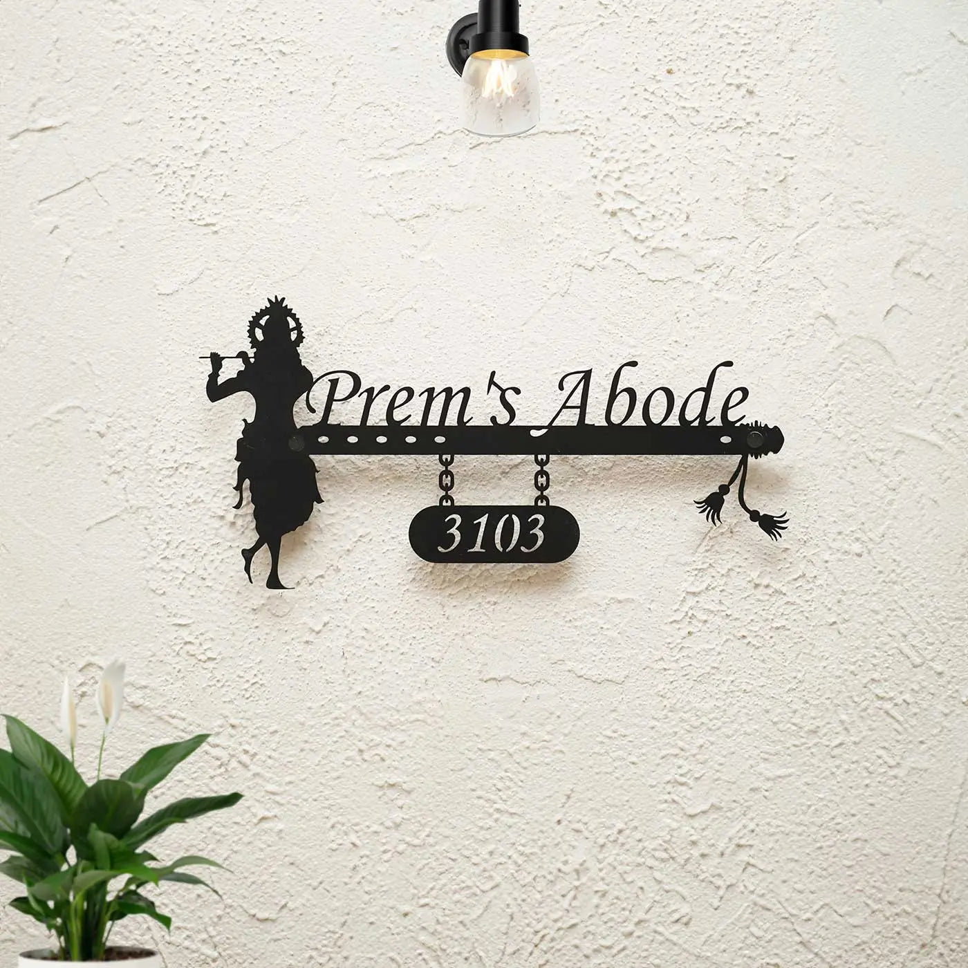Personalized Krishna Metal Name Plate for Home | Weatherproof House Number Plate - Harshita Craft