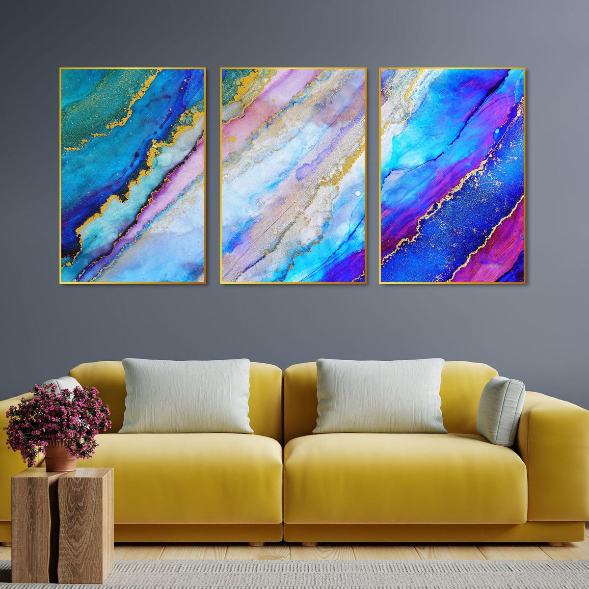 Colorful Ink Floating Canvas Wall Painting Set of Three - Decor Mantra 