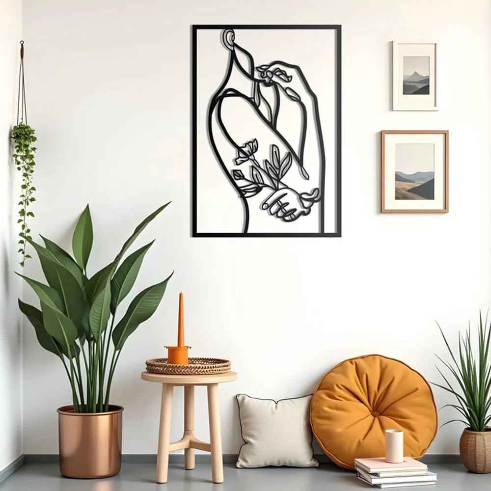 Women With Flower Line Art Metal Wall Art 