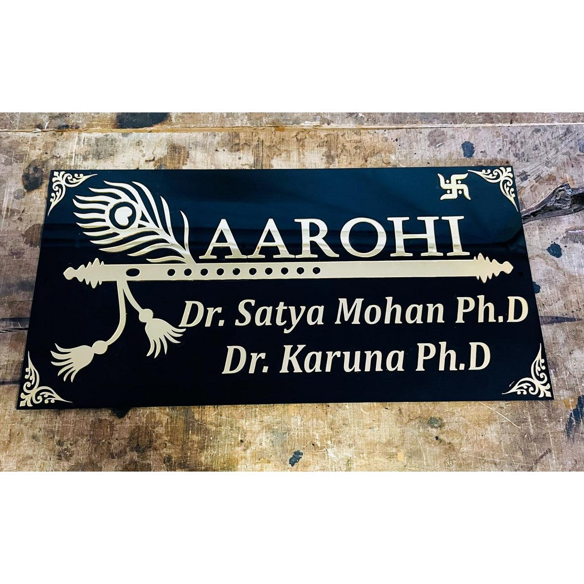 Bansuri Design Acrylic Name Plate for Home