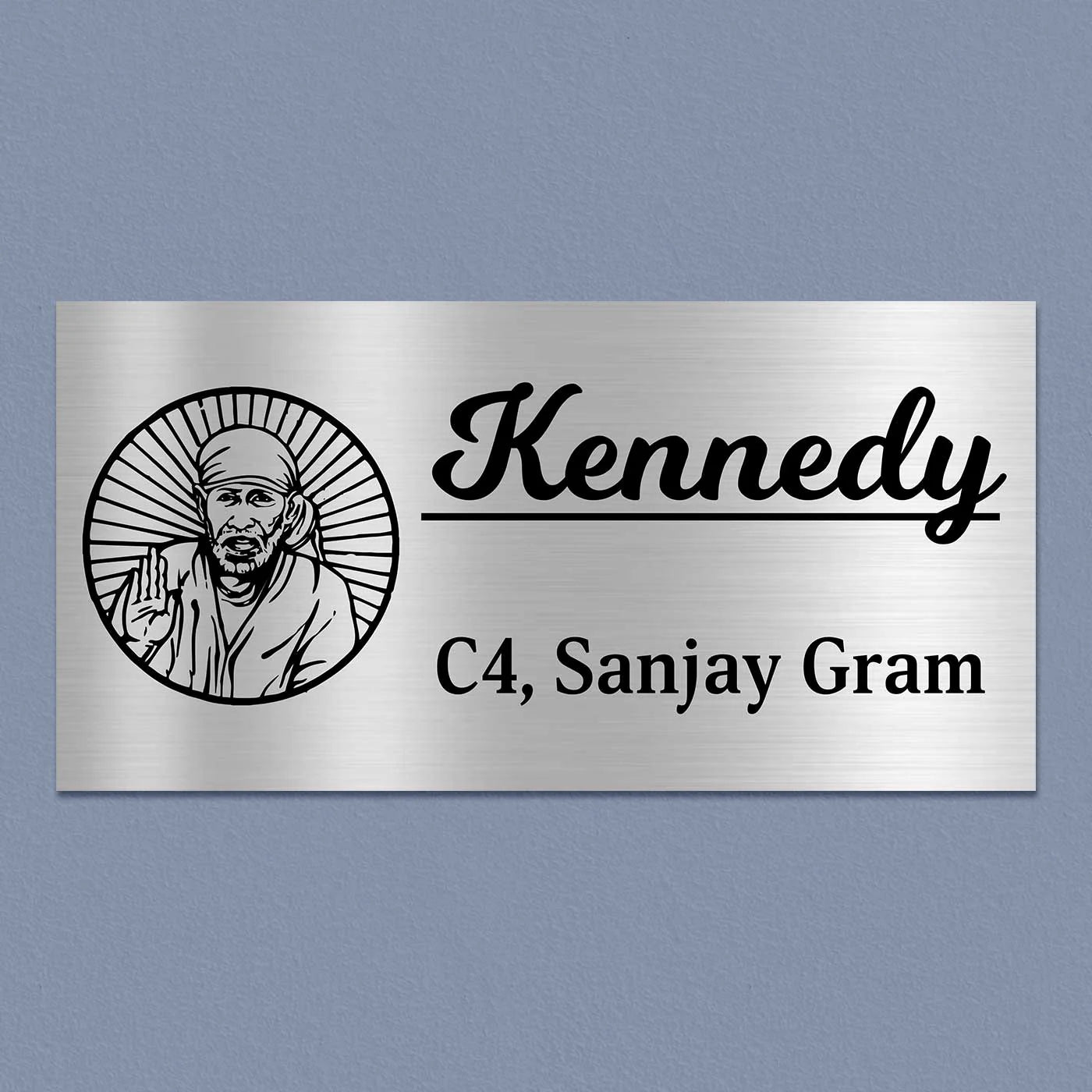 Personalized Stainless Steel Metal Name Plate for Home – Sai Baba Theme - Harshita Craft