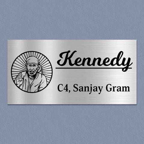 Personalized Stainless Steel Metal Name Plate for Home – Sai Baba Theme