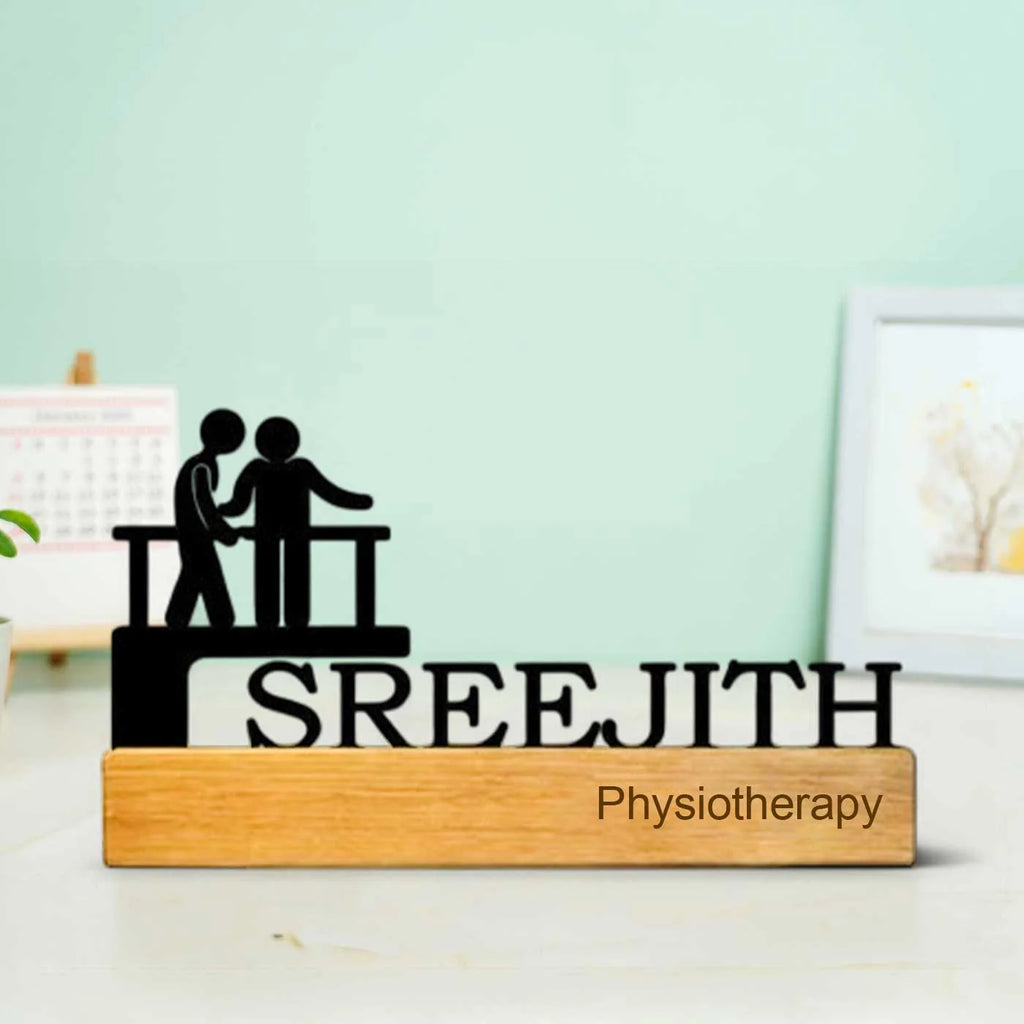 Personalized Minimal Desk Table Name Plate for Physiotherapy
