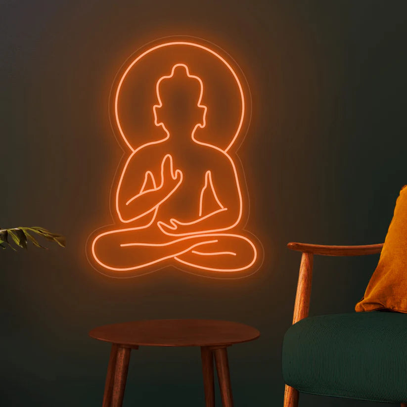 Buddha Pose Neon Sign – Peaceful Neon Light for Room, Bedroom & Meditation Space - Harshita Craft
