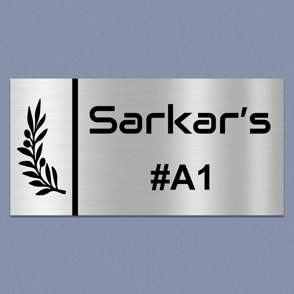 Personalized Leaf Theme Stainless Steel Metal Name Plate for Home & Outdoor - Harshita Craft