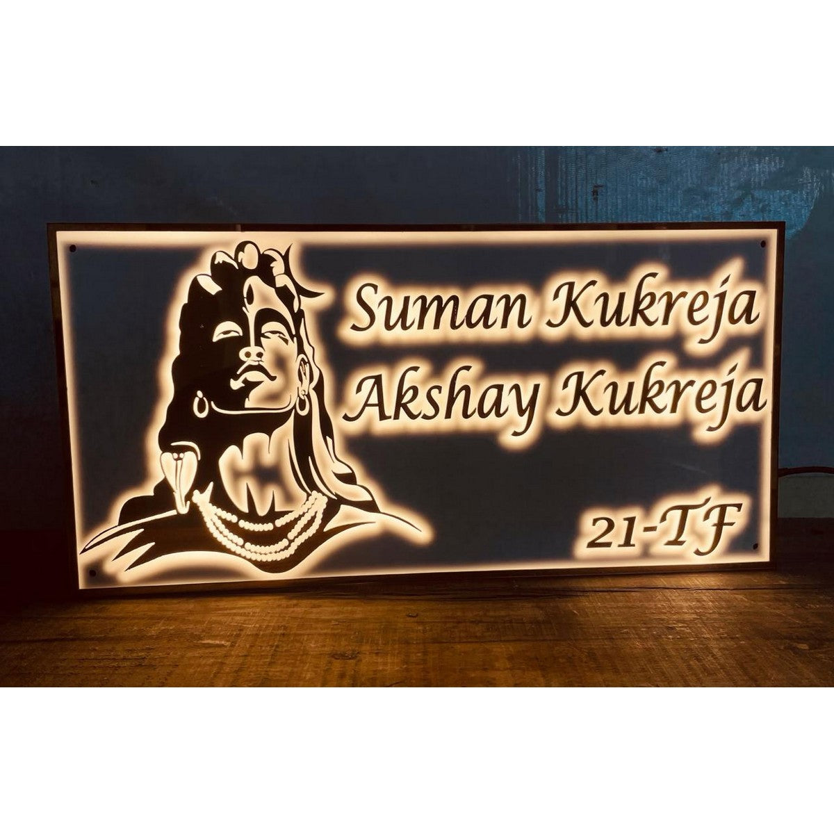 Adiyogi Design Acrylic LED Name Plate for Home
